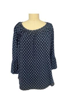 Michael Kors Blue and White 3/4 Sleeve Blouse flutter sleeve size M
